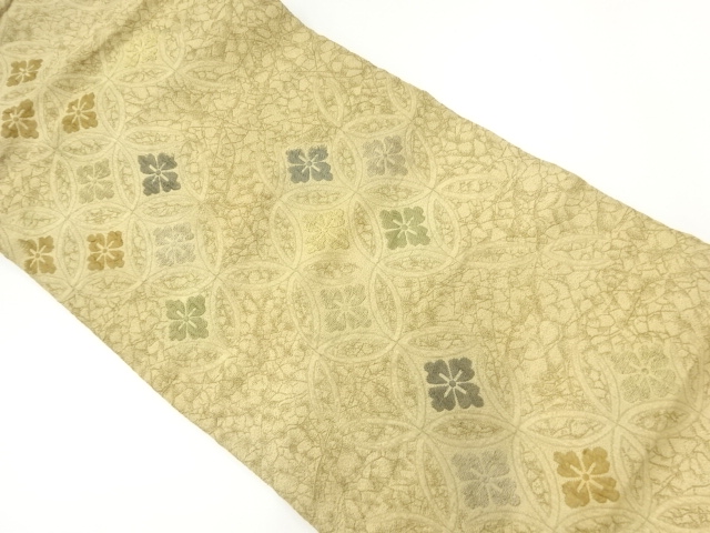 JAPANESE KIMONO / ANTIQUE NAGOYA OBI / SILK / WOVEN FLORAL SHIPPO PATTERN